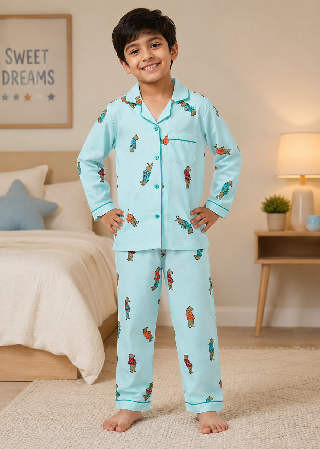 Dear Teddy Print Long Sleeve Kids Night Suit