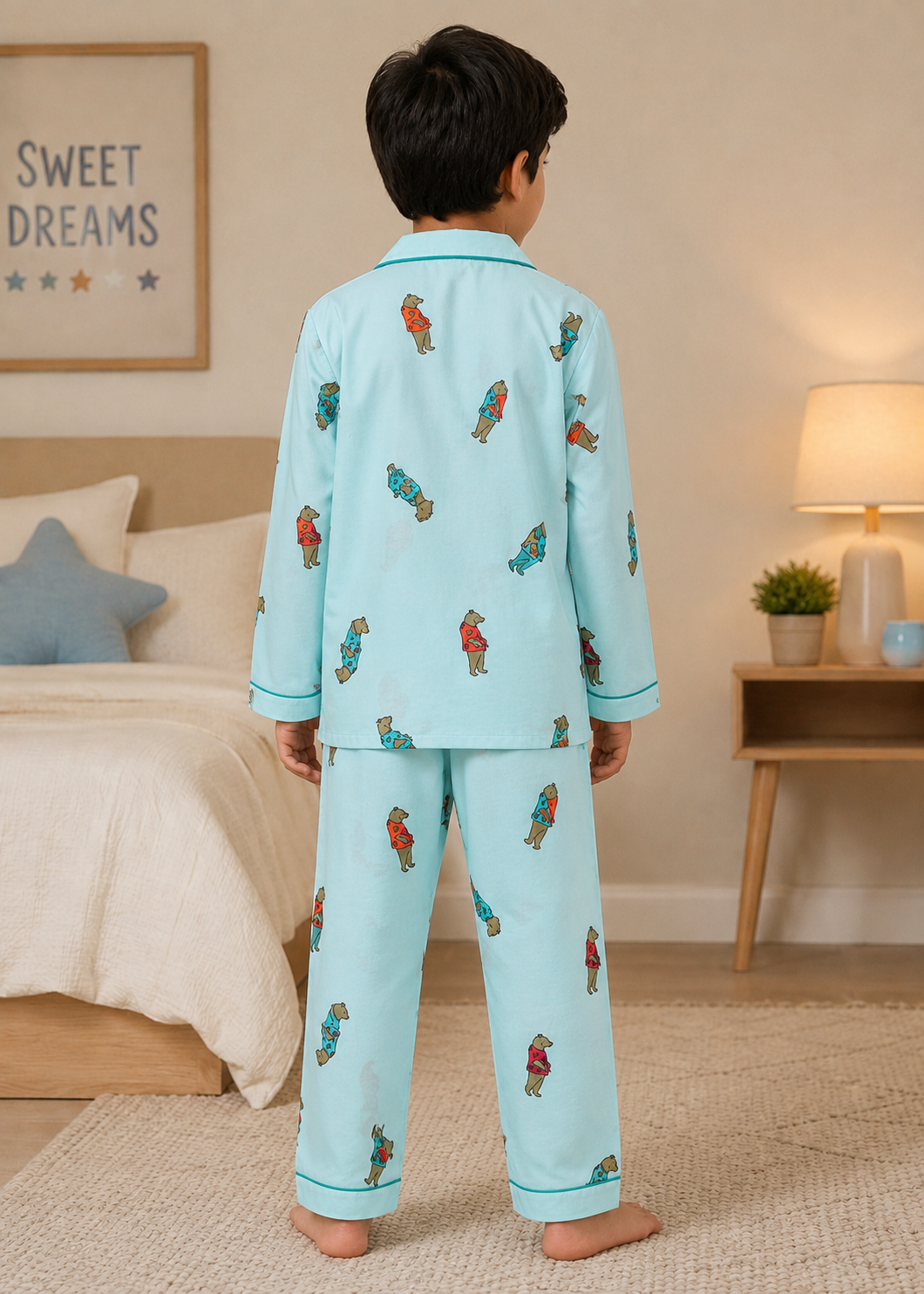 Dear Teddy Print Long Sleeve Kids Night Suit