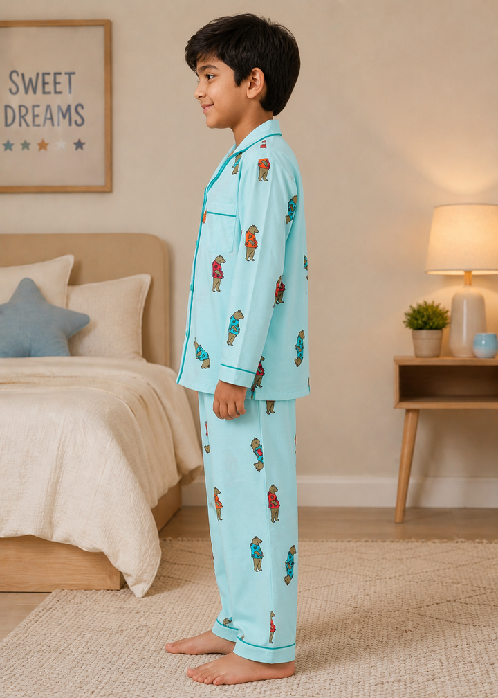 Dear Teddy Print Long Sleeve Kids Night Suit