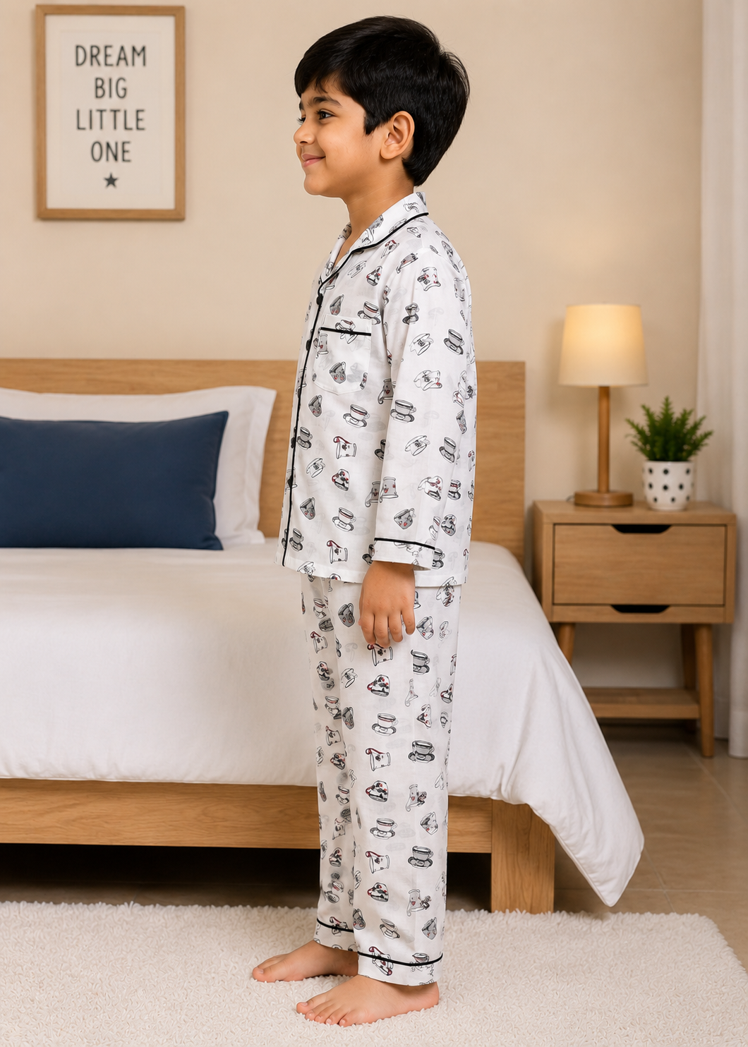 Coffee Cup Print Long Sleeve Kids Night Suit