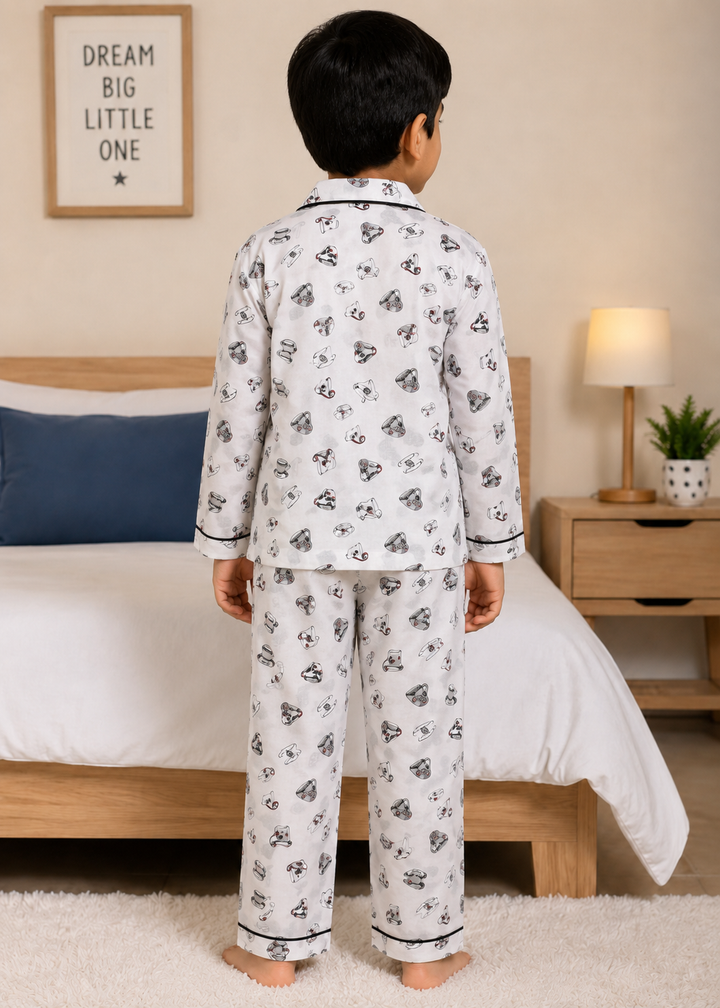 Coffee Cup Print Long Sleeve Kids Night Suit