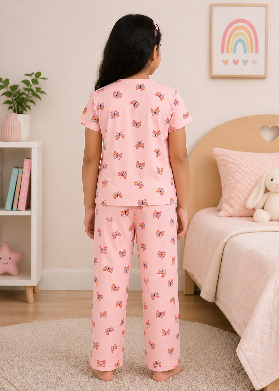 Butterfly Print Short Sleeve Kids Night Suit