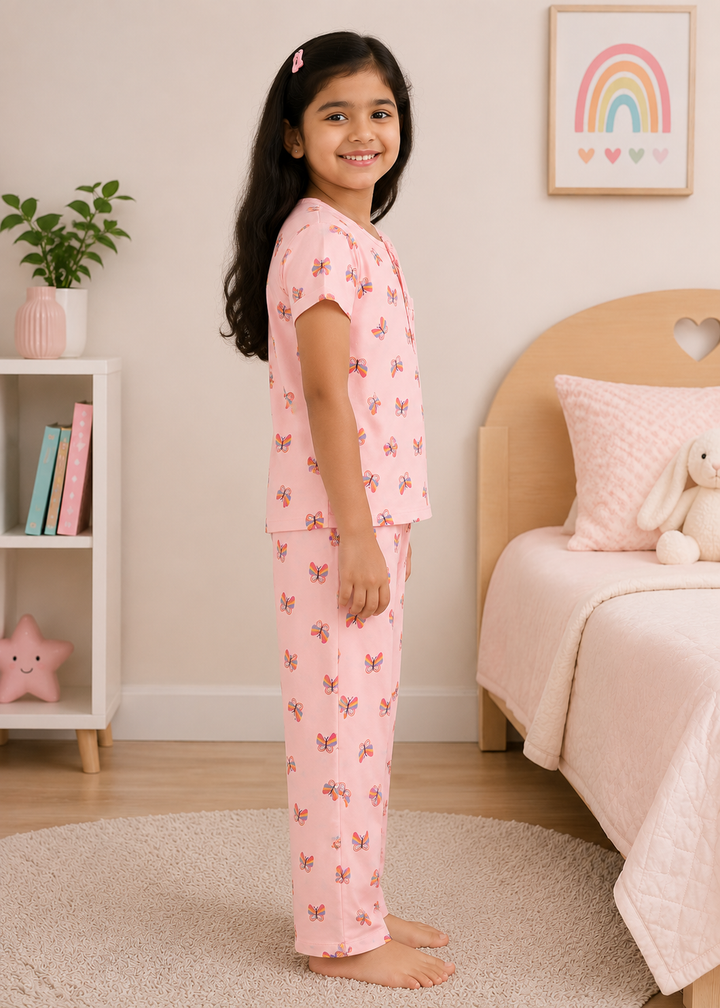 Butterfly Print Short Sleeve Kids Night Suit