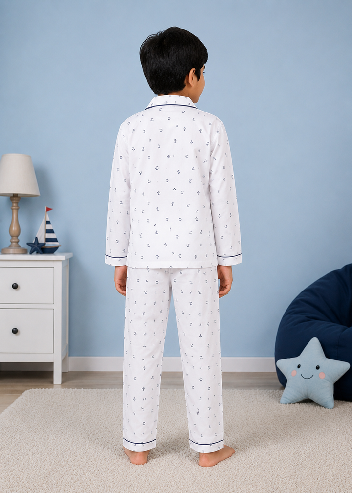 Anchor Print Long Sleeve Kids Night Suit