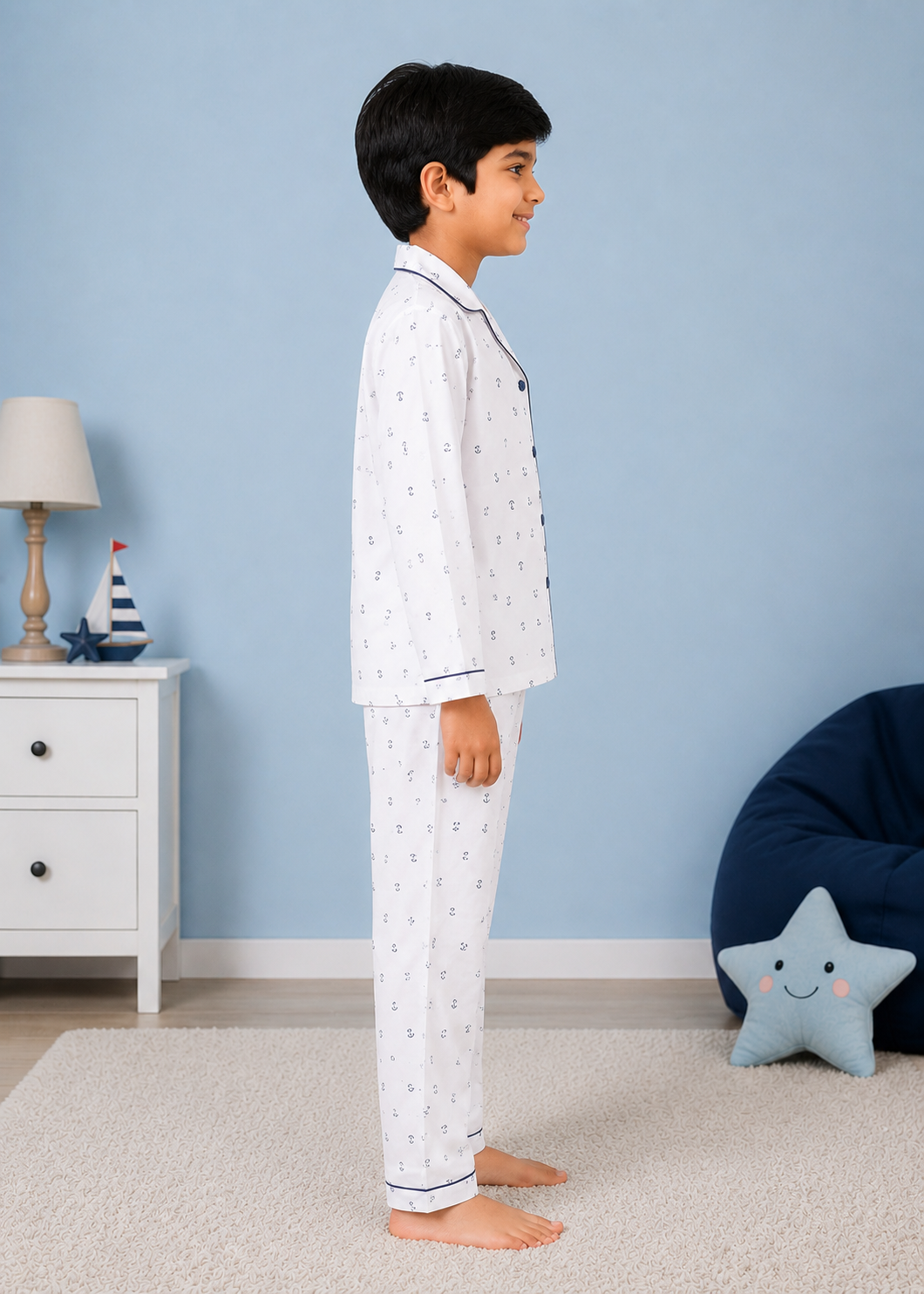Anchor Print Long Sleeve Kids Night Suit
