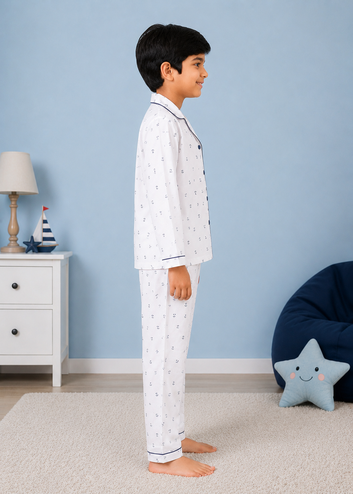 Anchor Print Long Sleeve Kids Night Suit