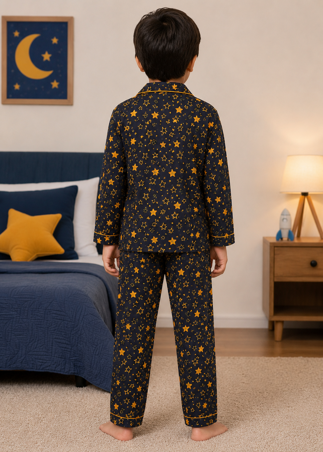 Blue Stars Print Long Sleeve Kids Night Suit
