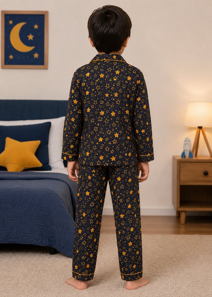 Blue Stars Print Long Sleeve Kids Night Suit