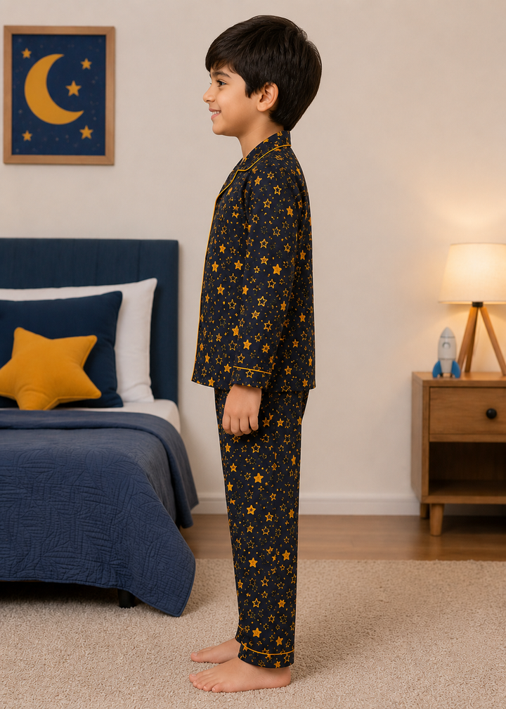 Blue Stars Print Long Sleeve Kids Night Suit