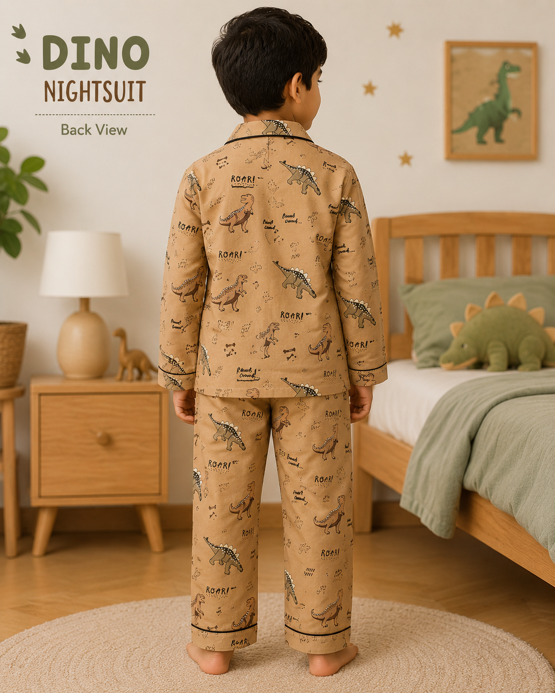 Sleepy Dino Trails Print Long Sleeve Kids Night Suit