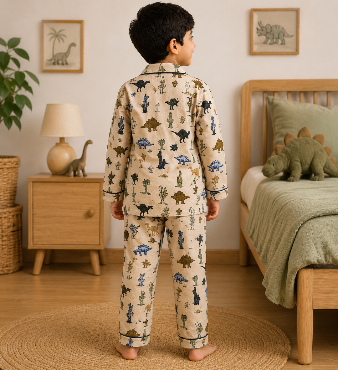 Dino Dreamland Print Long Sleeve Kids Night Suit