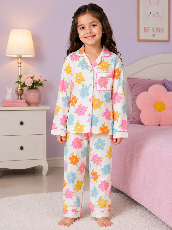 Happy Petals Print  Long Sleeve Night Suit