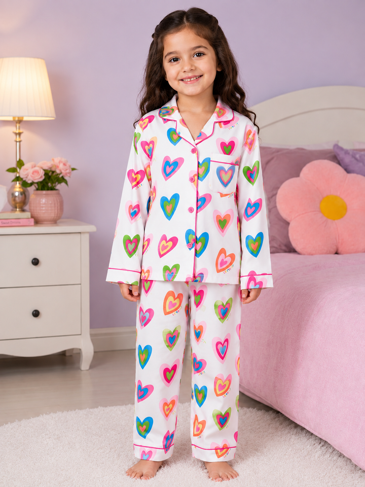 Rainbow Heart Dreams Print  Long Sleeve Night Suit