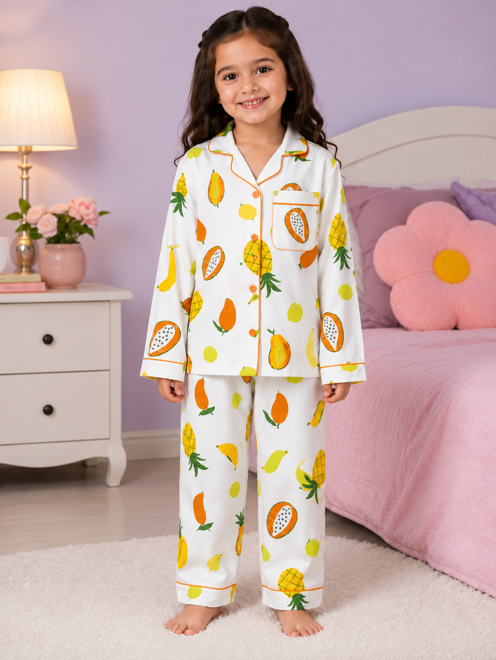 Sunny Fruits Print  Long Sleeve Night Suit