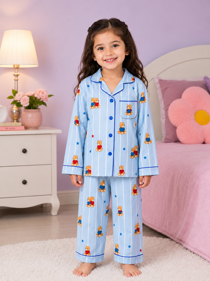 Blue Bear Dreams Print  Long Sleeve Night Suit