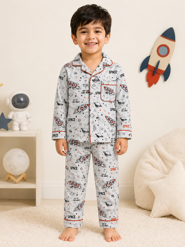 Rocket to the Stars Print  Long Sleeve Night Suit
