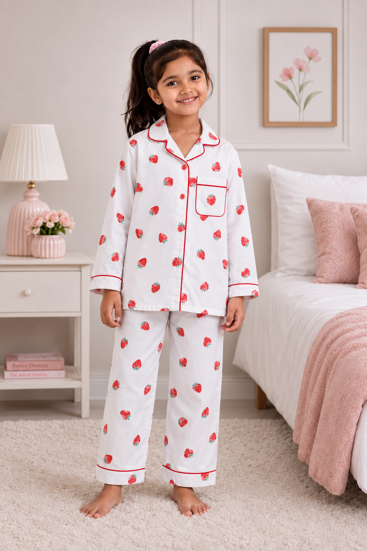 Strawberry Kiss Print  Long Sleeve Night Suit