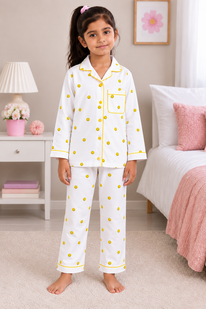 Happy Smiley Print  Long Sleeve Night Suit