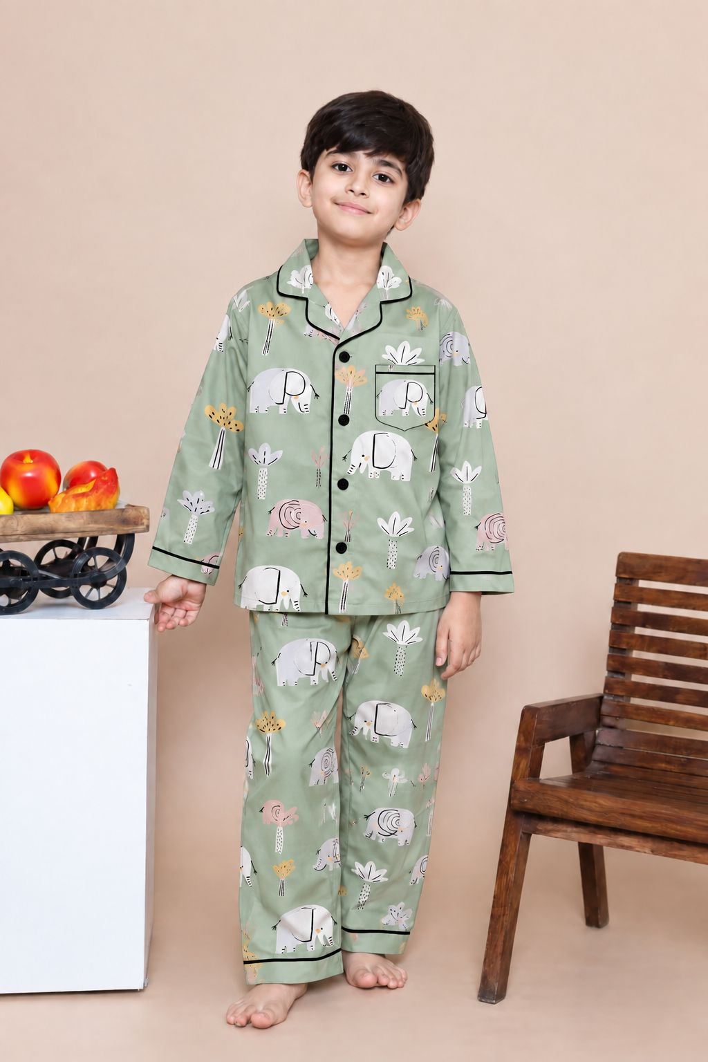 Little Explorer Elephant Print Long Sleeve Night Suit