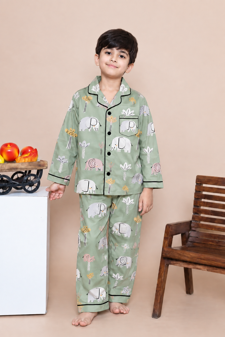 Little Explorer Elephant Print Long Sleeve Night Suit