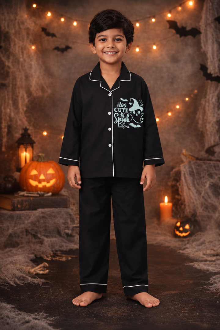 Too Cute to Spook Glow in the Dark  Print Long Sleeve Kids Night Suit