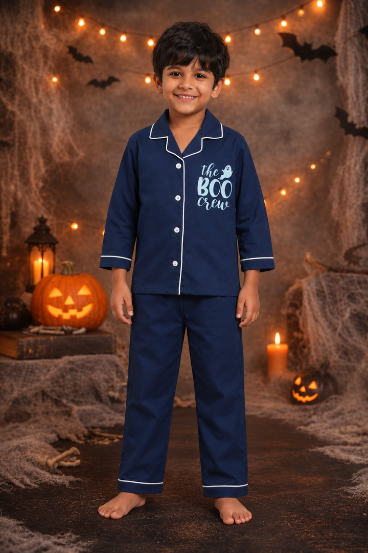 Boo Crew Glitter Print Long Sleeve Kids Night Suit