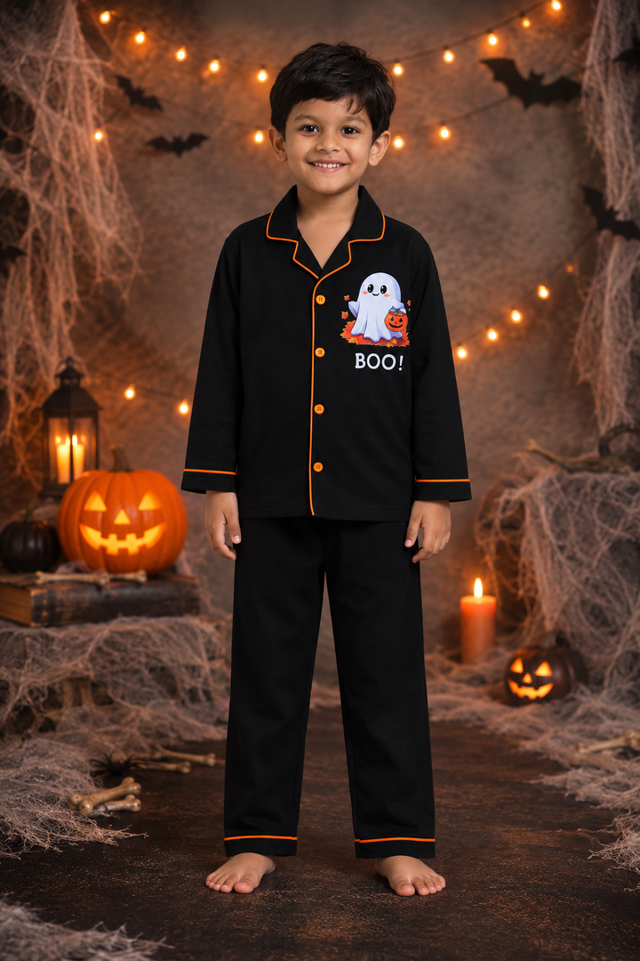 Cute Boo Glow in the Dark  Print Long Sleeve Kids Night Suit