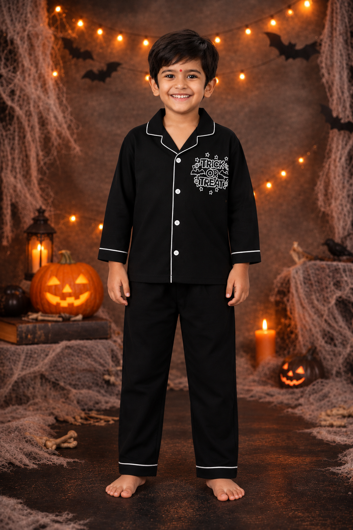 Trick or Treat Glow in the Dark Print Long Sleeve Kids Night Suit