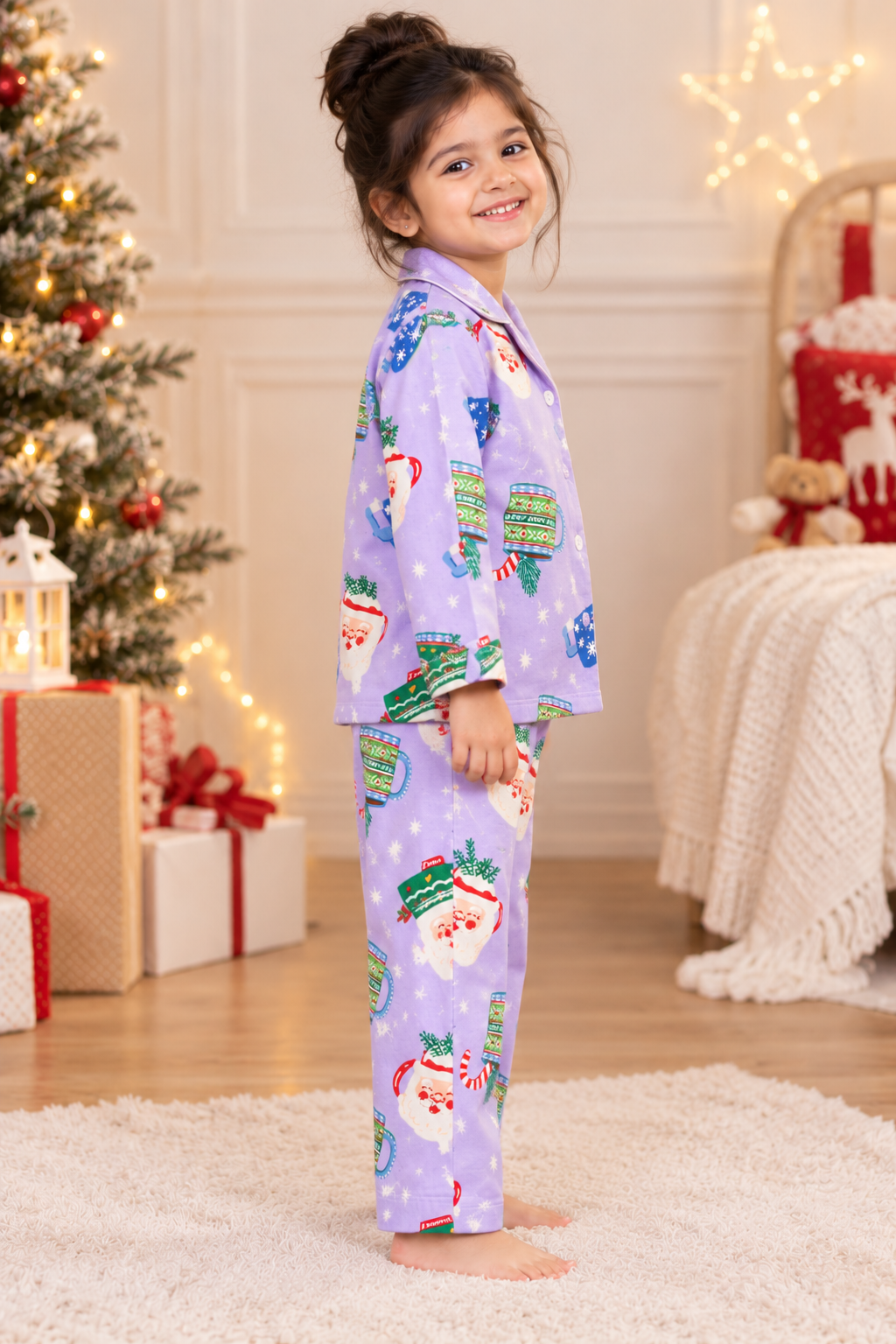 Lavender Christmas Cheer Cotton Flannel Long Sleeve Kid's Night Suit