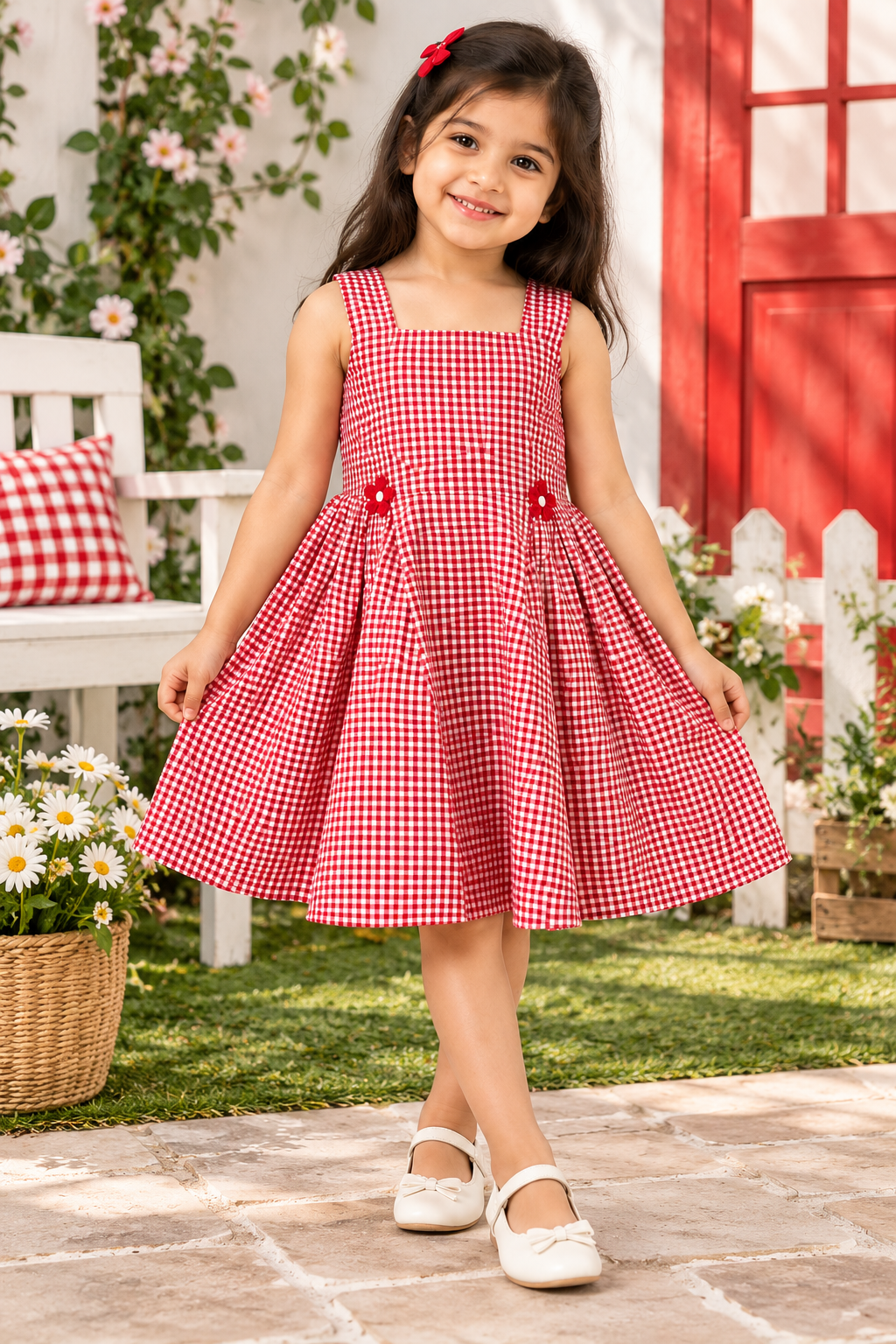 Red & White Checkered Cotton Dress