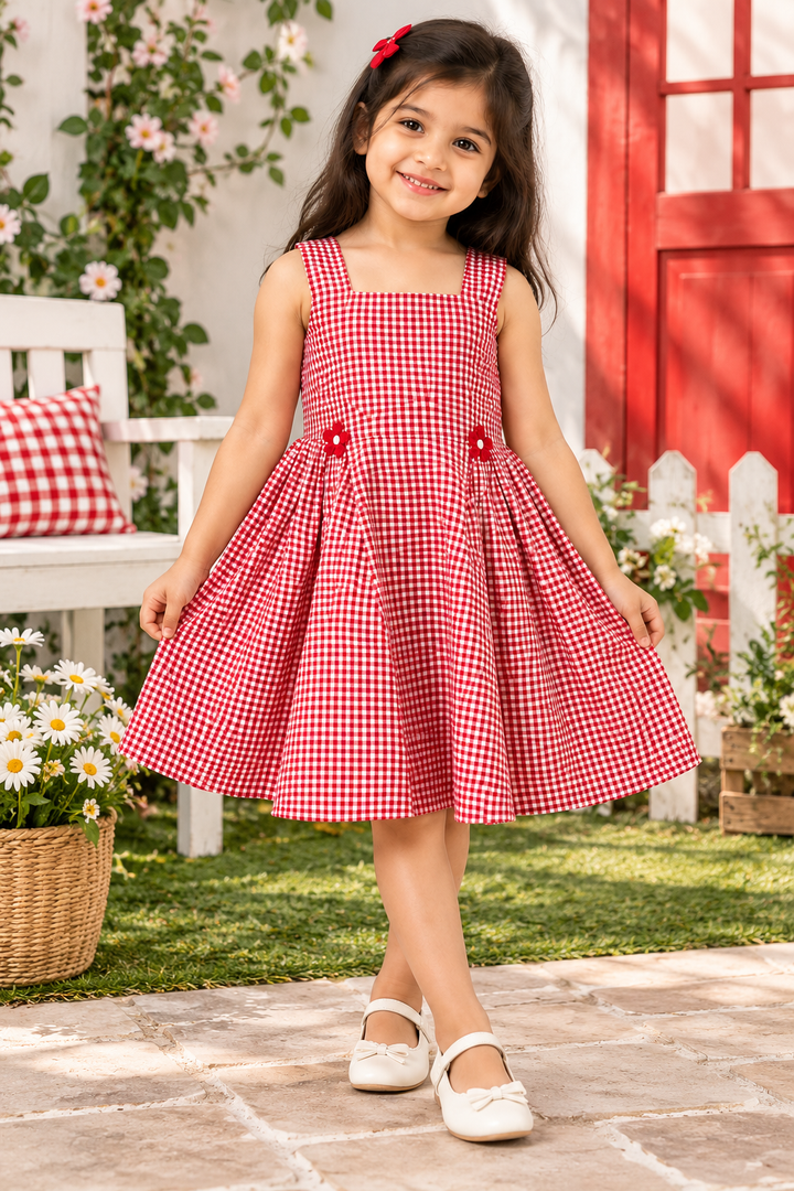 Red & White Checkered Cotton Dress