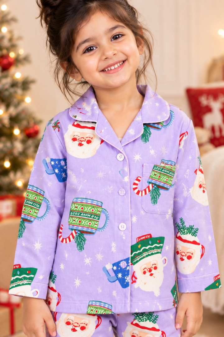 Lavender Christmas Cheer Cotton Flannel Long Sleeve Kid's Night Suit