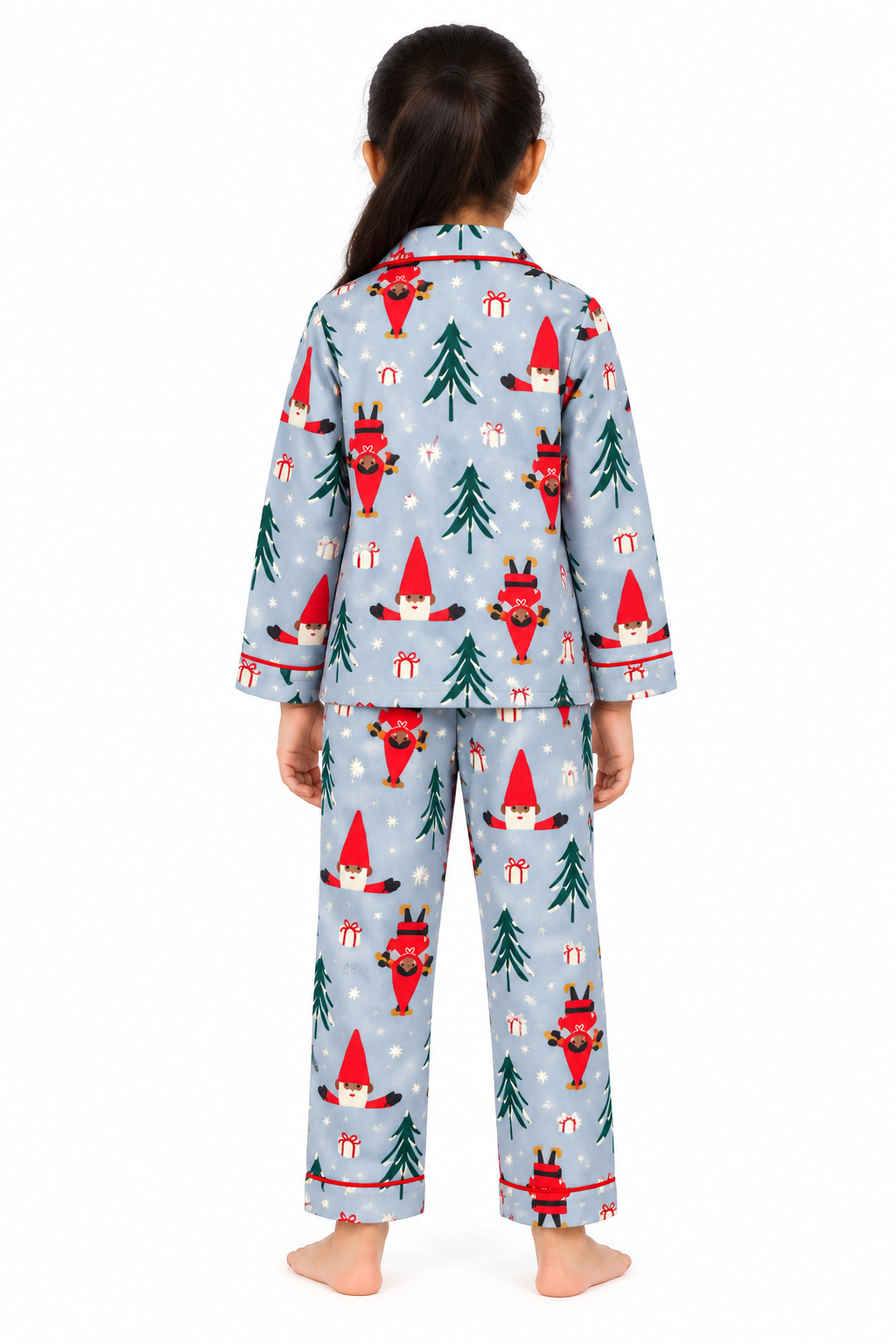 Frosty Gnome Christmas Cotton Flannel Long Sleeve Kids Night Suit