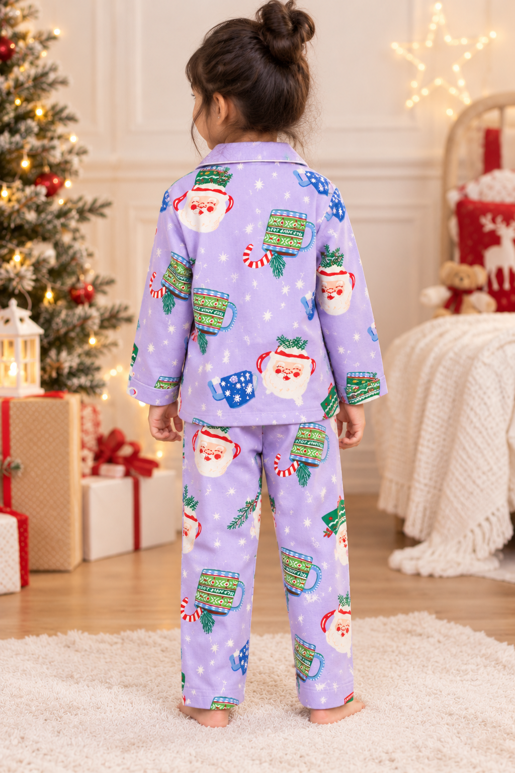 Lavender Christmas Cheer Cotton Flannel Long Sleeve Kid's Night Suit