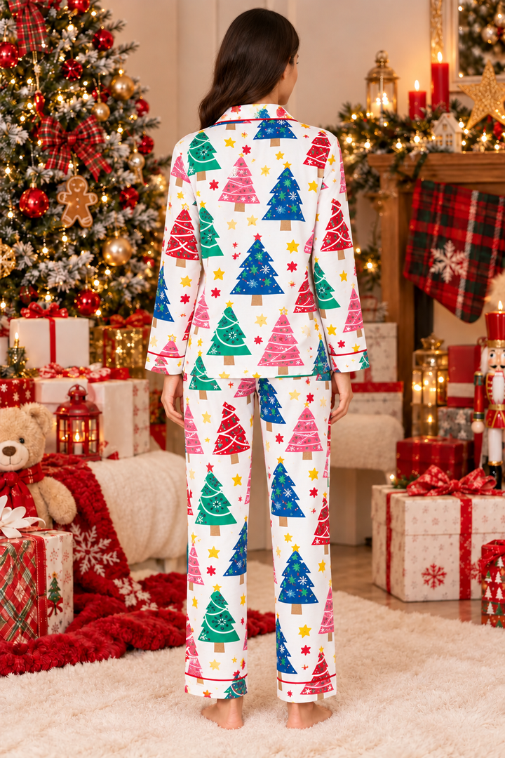 Christmas Tree Print cotton Flannel Long Sleeve Women's Night Suit