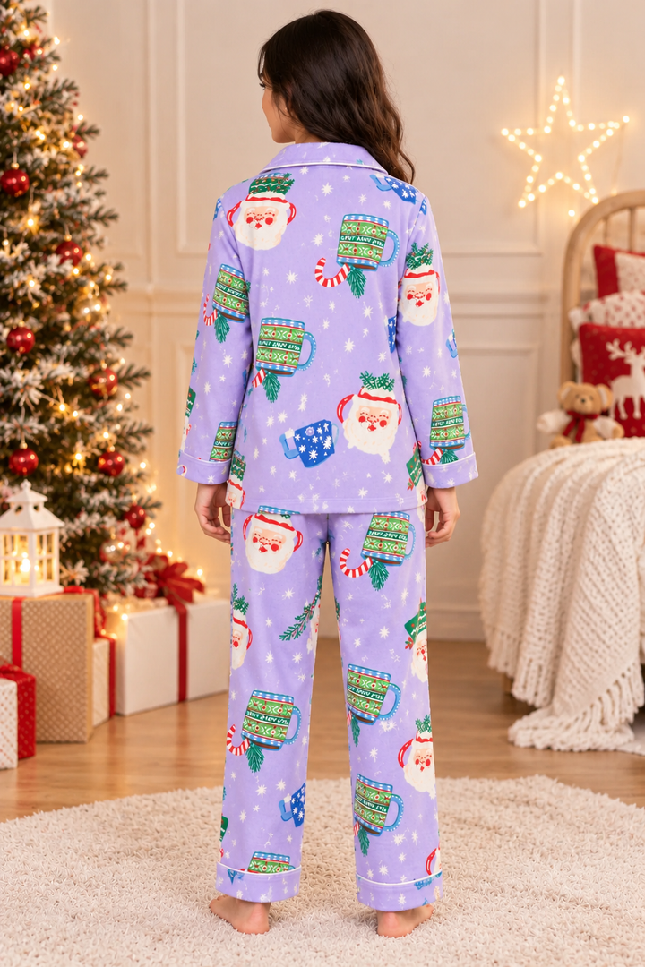 Lavender Christmas Cheer Cotton Flannel Long Sleeve Women's Night Suit