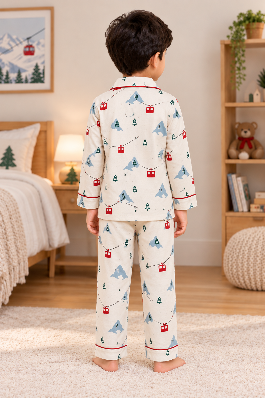 Mountain & Pine Tree Cotton Flannel Long Sleeve Kids Night Suit