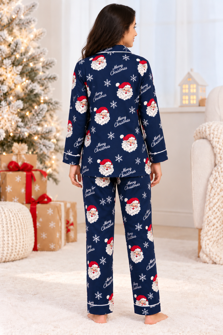 Jolly Santa Dreams Cotton Flannel Long Sleeve Women's Night Suit