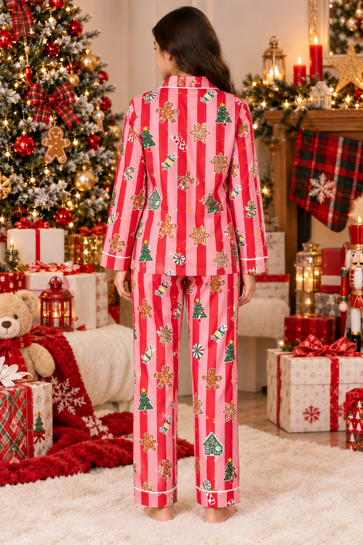 Christmas Candy Cane Dreams Cotton Flannel Long Sleeve Women's Night Suit