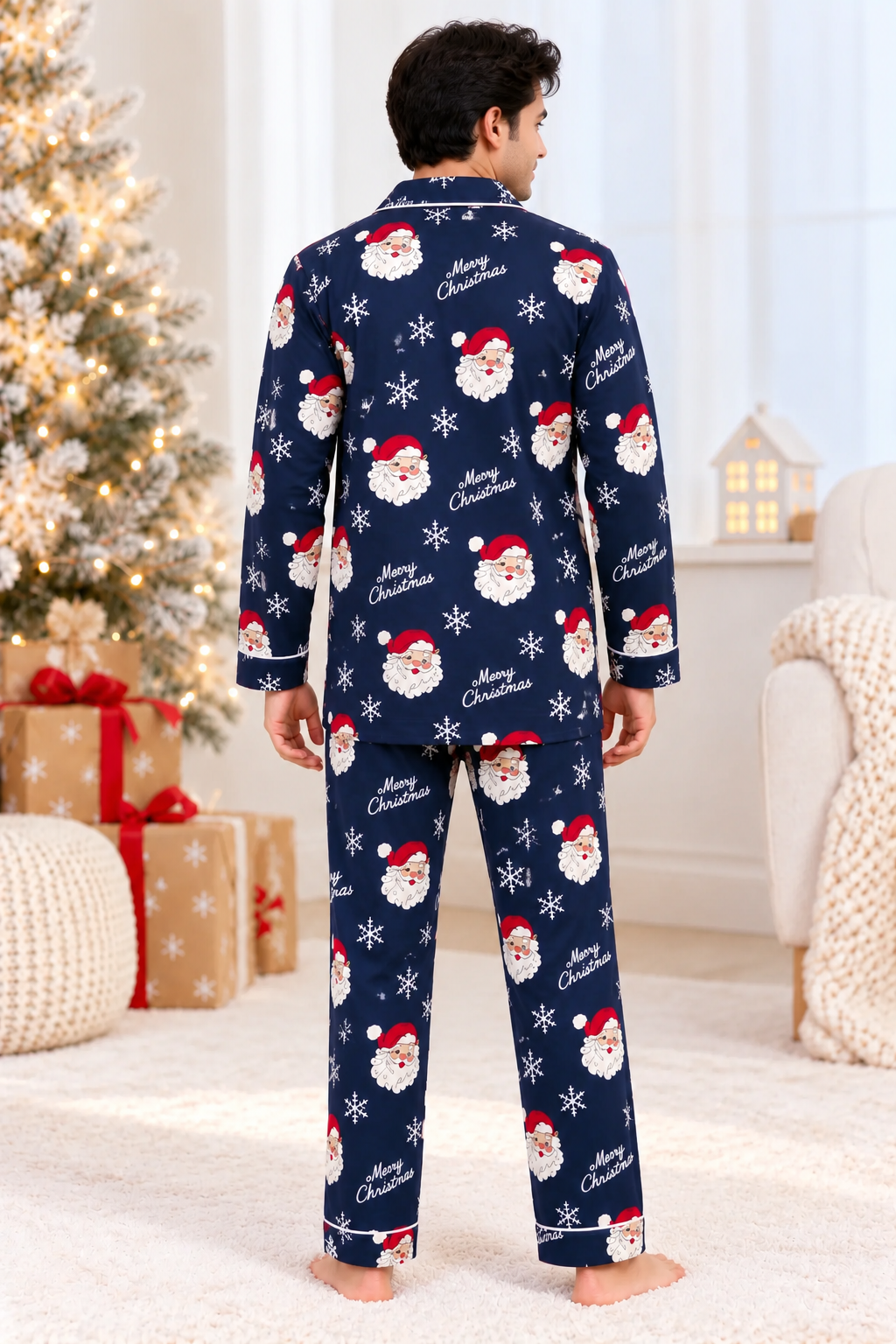 Jolly Santa Dreams Cotton Flannel Long Sleeve Men's Night Suit