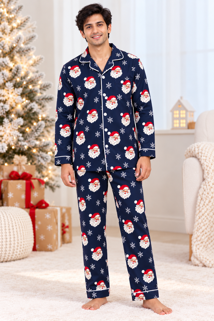 Jolly Santa Dreams Cotton Flannel Long Sleeve Men's Night Suit