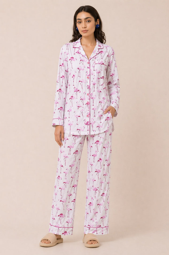 Rosy Flamingo Sleepwear Print Long Sleeve Women's Night Suit