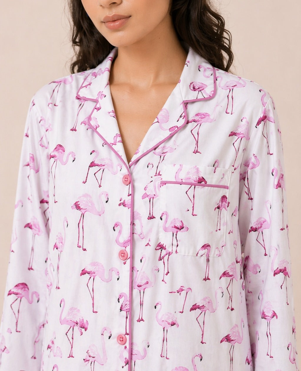 Rosy Flamingo Sleepwear Print Long Sleeve Women's Night Suit