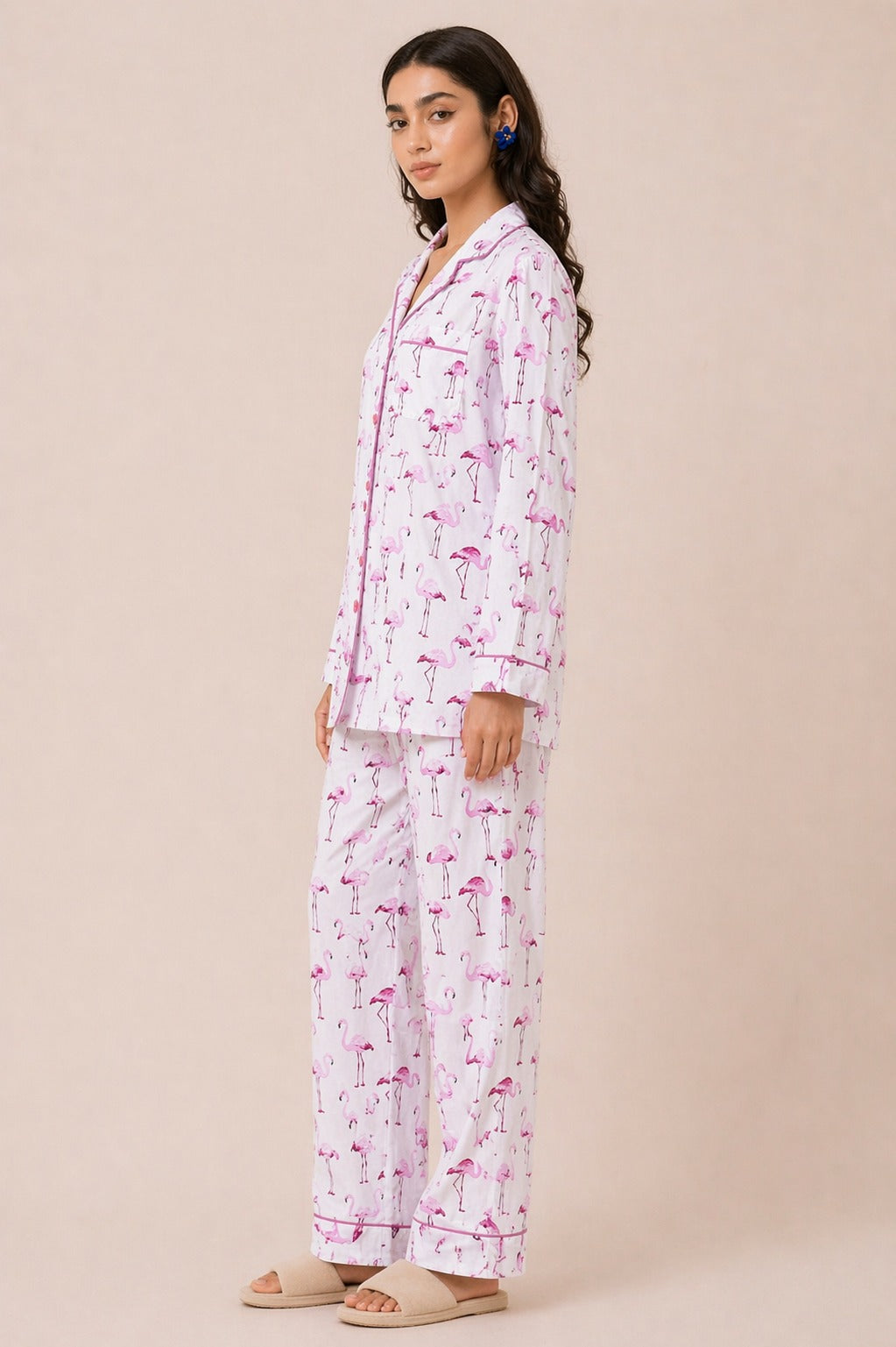 Rosy Flamingo Sleepwear Print Long Sleeve Women's Night Suit