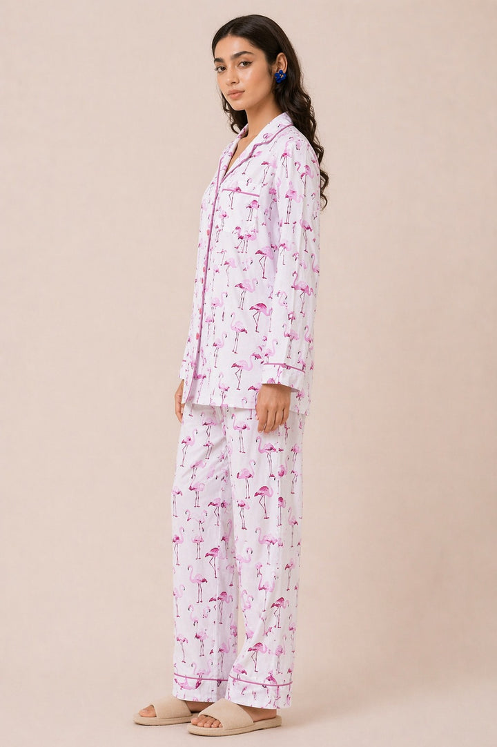 Rosy Flamingo Sleepwear Print Long Sleeve Women's Night Suit