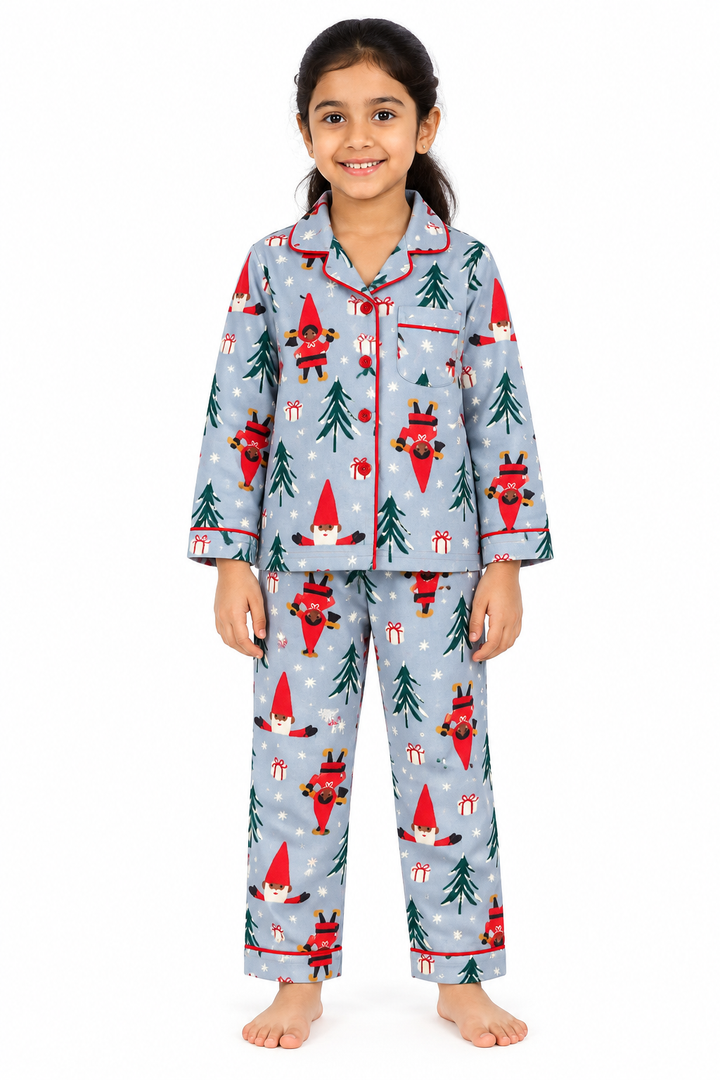 Frosty Gnome Christmas Cotton Flannel Long Sleeve Kids Night Suit