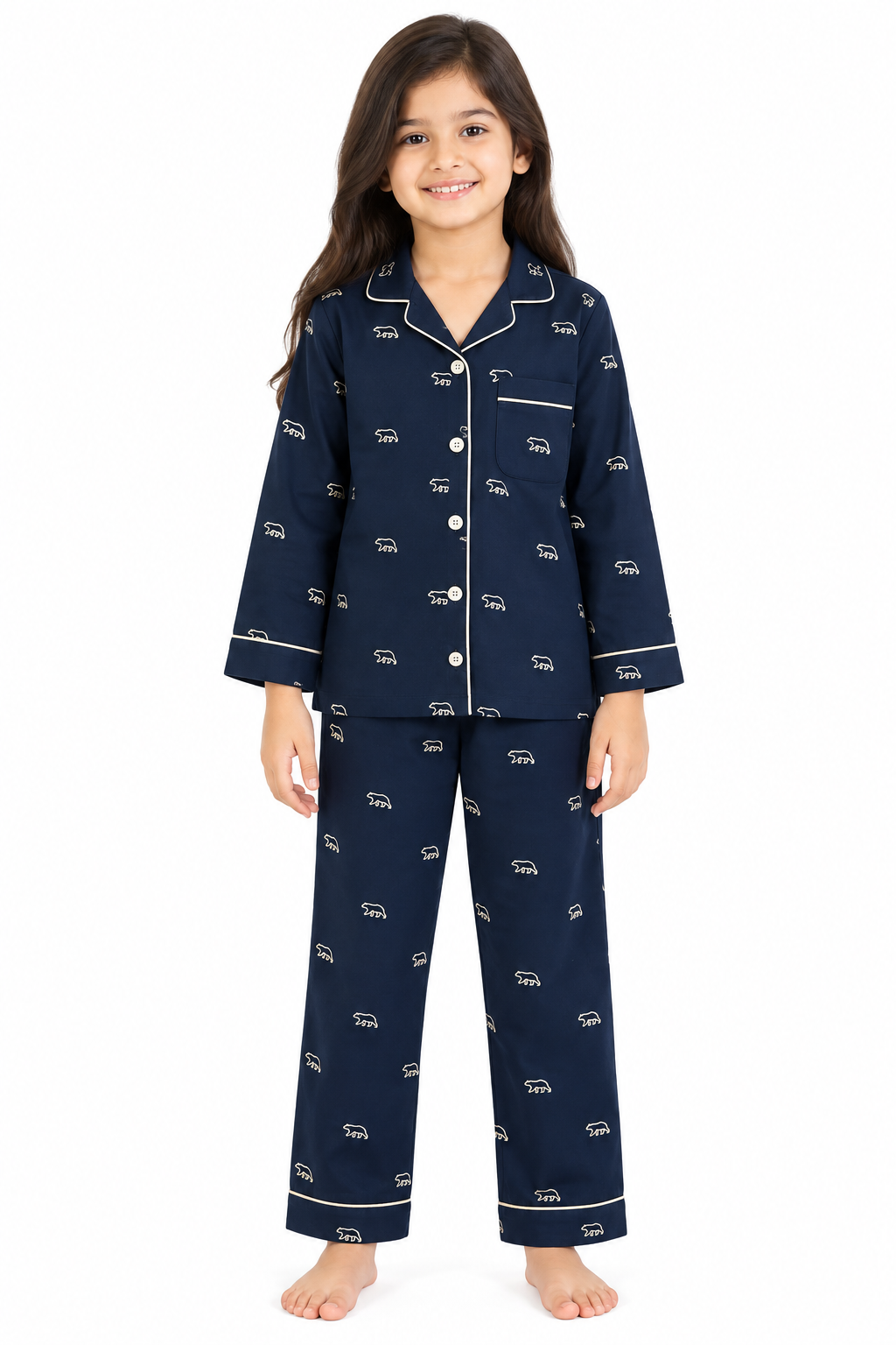 Midnight Bear Cotton Flannel Long Sleeve Kids Night Suit