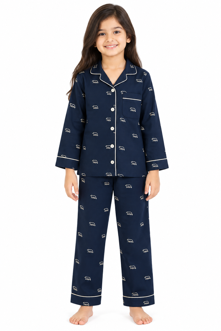 Midnight Bear Cotton Flannel Long Sleeve Kids Night Suit