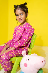 Glow in the Dark Peppa Pink Print Round Neck Long Sleeve Kids Night Suit