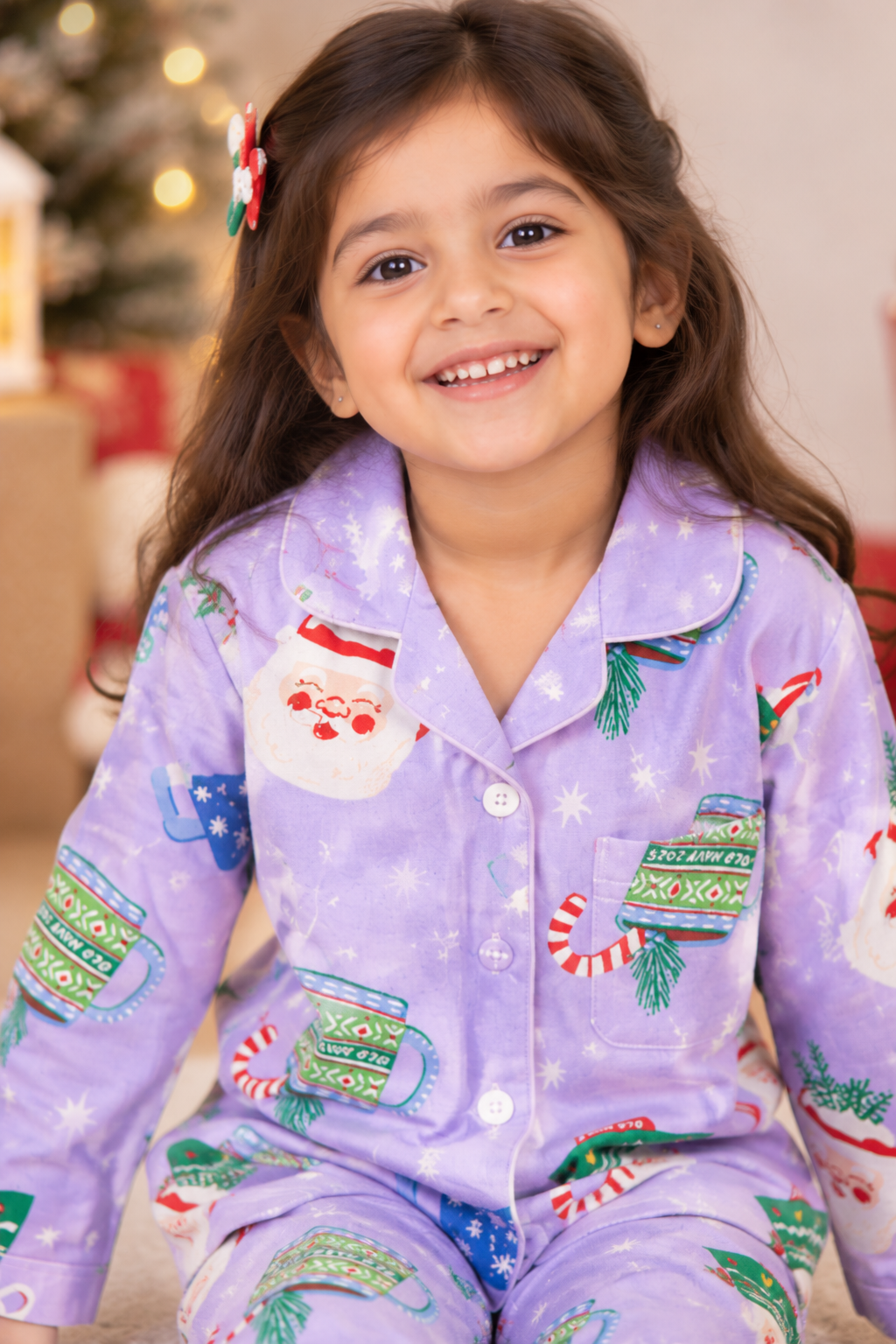 Lavender Christmas Cheer Cotton Flannel Long Sleeve Kid's Night Suit
